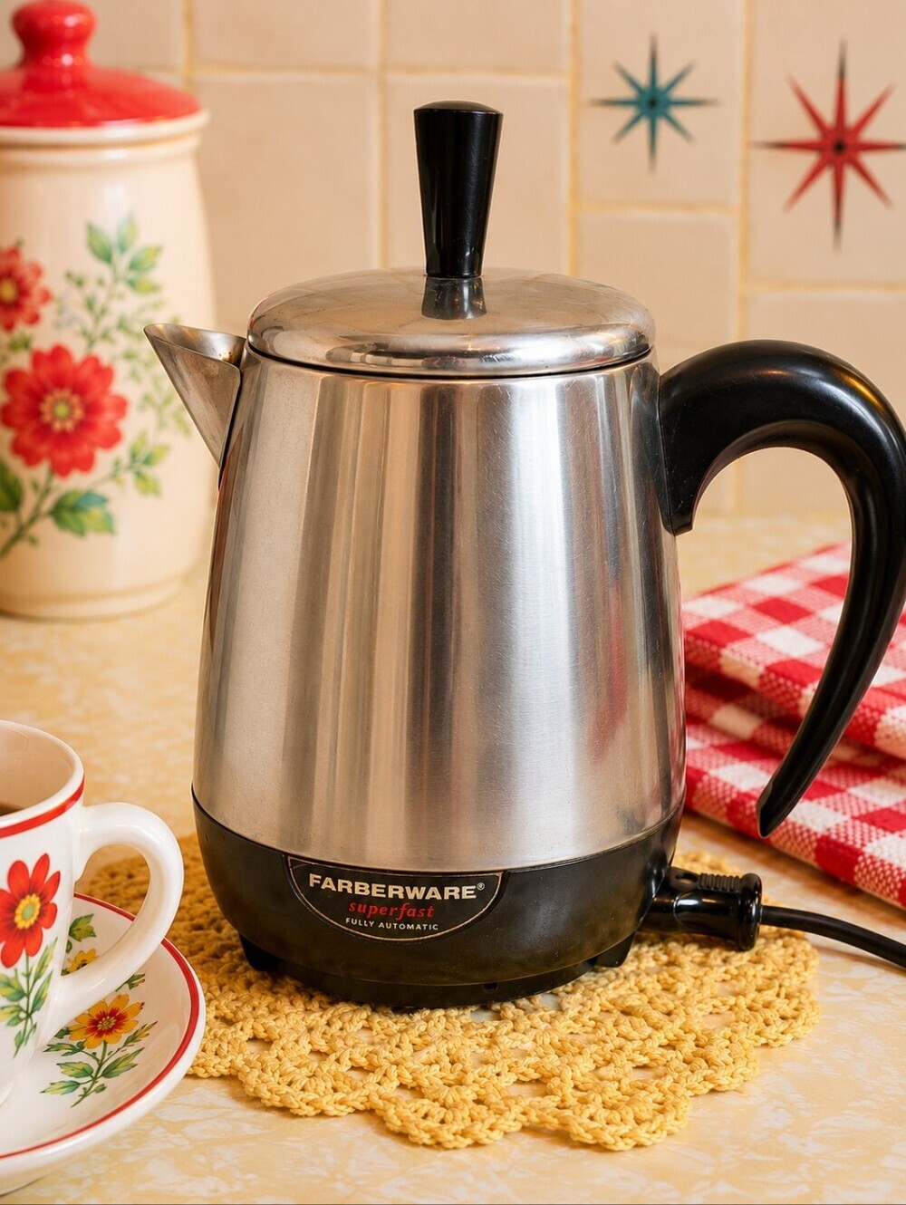 Vintage Farberware 6 Cup Stainless Steel Electric Percolator Coffee Pot